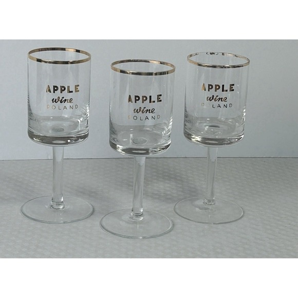 Other - Vintage Apple Wine Poland Stemmed Glasses Set 3 Gold Rim Barware Retro